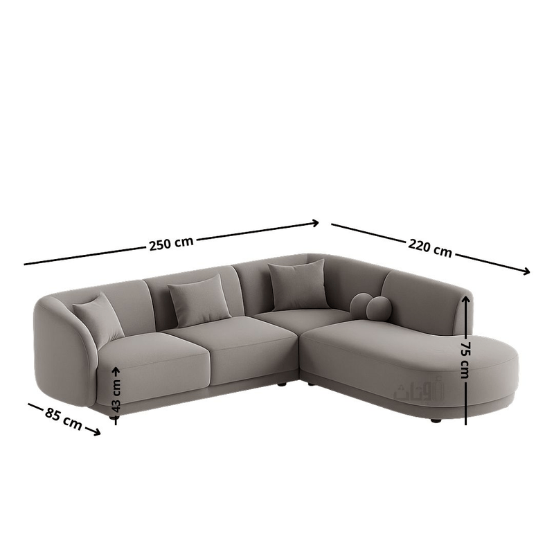 Elegant Curved L - Shaped Sofa with Round Cushions – Grey - Al Rugaib Furniture