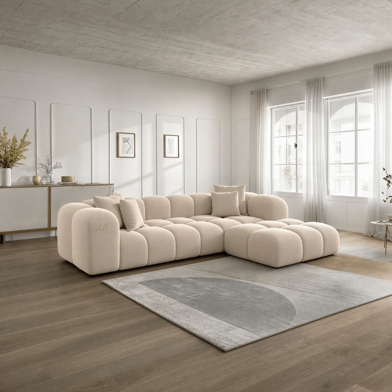 Elegant L - Shaped Sofa with Plush Upholstery – Beige - Al Rugaib Furniture