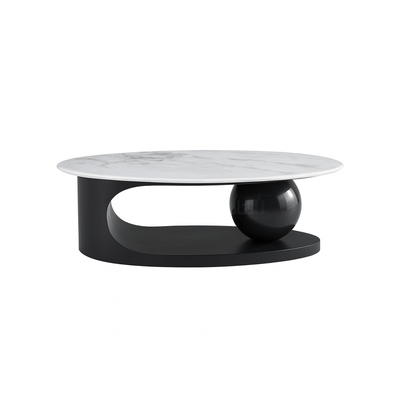 Elegant Oval Marble Coffee Table with Black Base - Al Rugaib Furniture