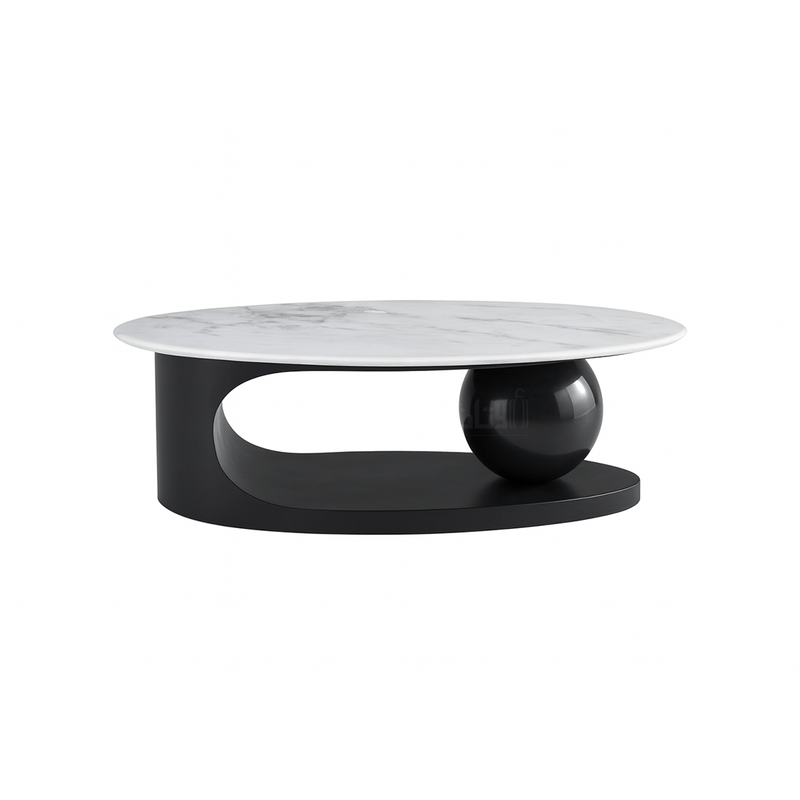 Elegant Oval Marble Coffee Table with Black Base - Al Rugaib Furniture