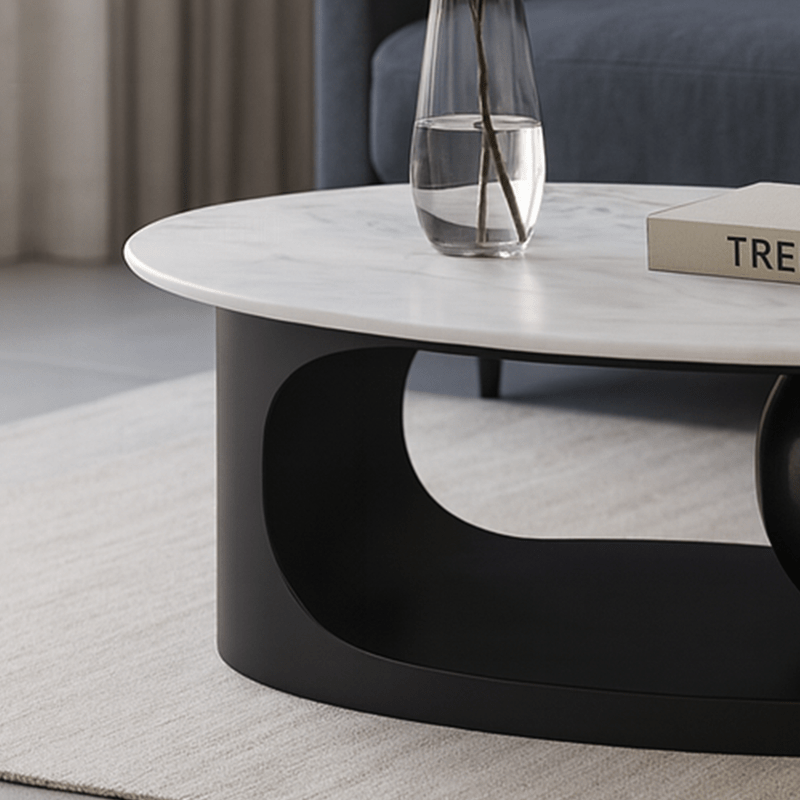 Elegant Oval Marble Coffee Table with Black Base - Al Rugaib Furniture
