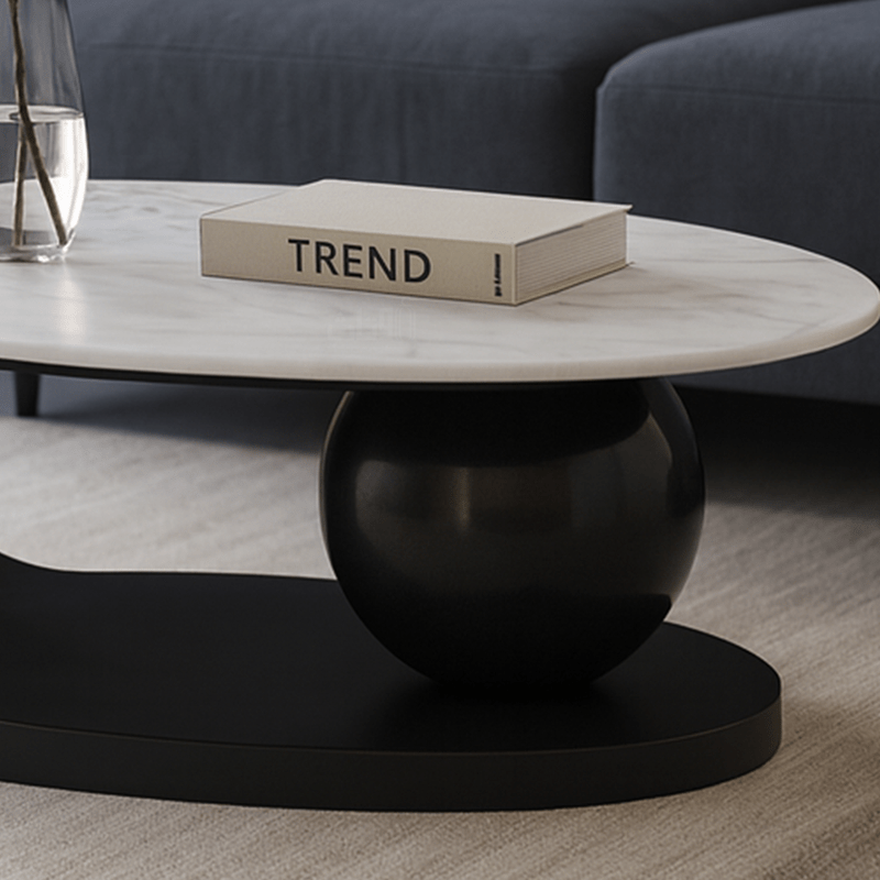 Elegant Oval Marble Coffee Table with Black Base - Al Rugaib Furniture