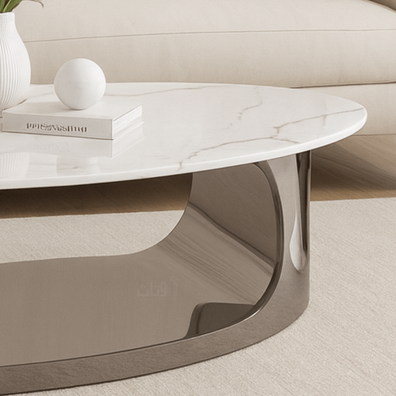 Elegant Oval Marble Coffee Table with Modern Metal Base Coffee Table| Otath