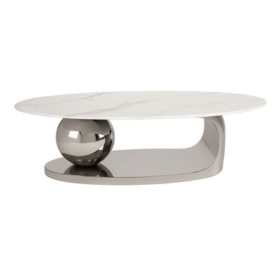 Elegant Oval Marble Coffee Table with Modern Metal Base - Al Rugaib Furniture