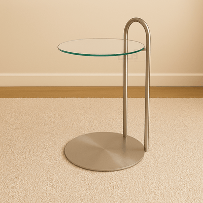 Elegant Side Table with Clear Glass Top and Shiny Silver Steel Base - Al Rugaib Furniture