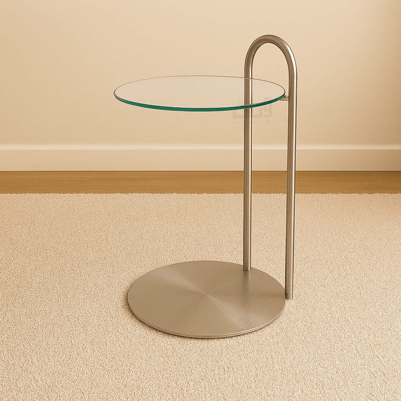 Elegant Side Table with Clear Glass Top and Shiny Silver Steel Base - Al Rugaib Furniture