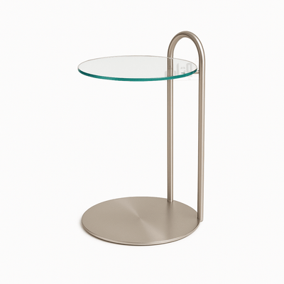 Elegant Side Table with Clear Glass Top and Shiny Silver Steel Base - Al Rugaib Furniture