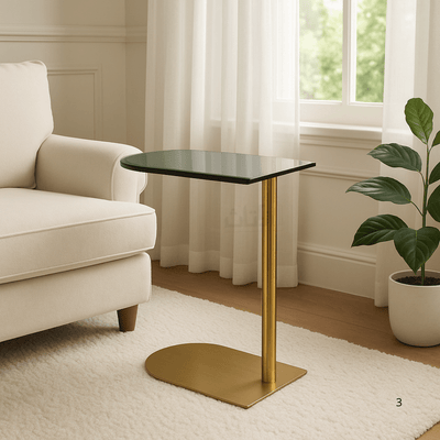 Elegant Side Table with Dark Glass Top and Sleek Gold Stainless Steel Base - Al Rugaib Furniture