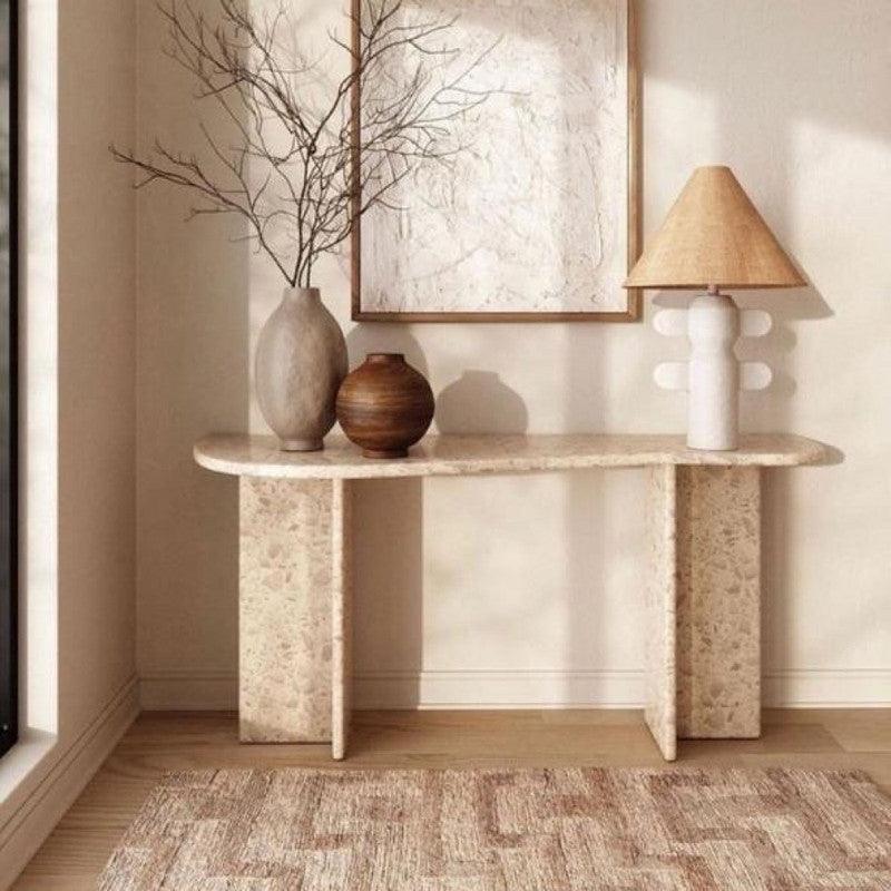 Elegant Treventino Marble Console Table - 160x40x90 cm - Off - White By Alhome - 110110182 - Al Rugaib Furniture