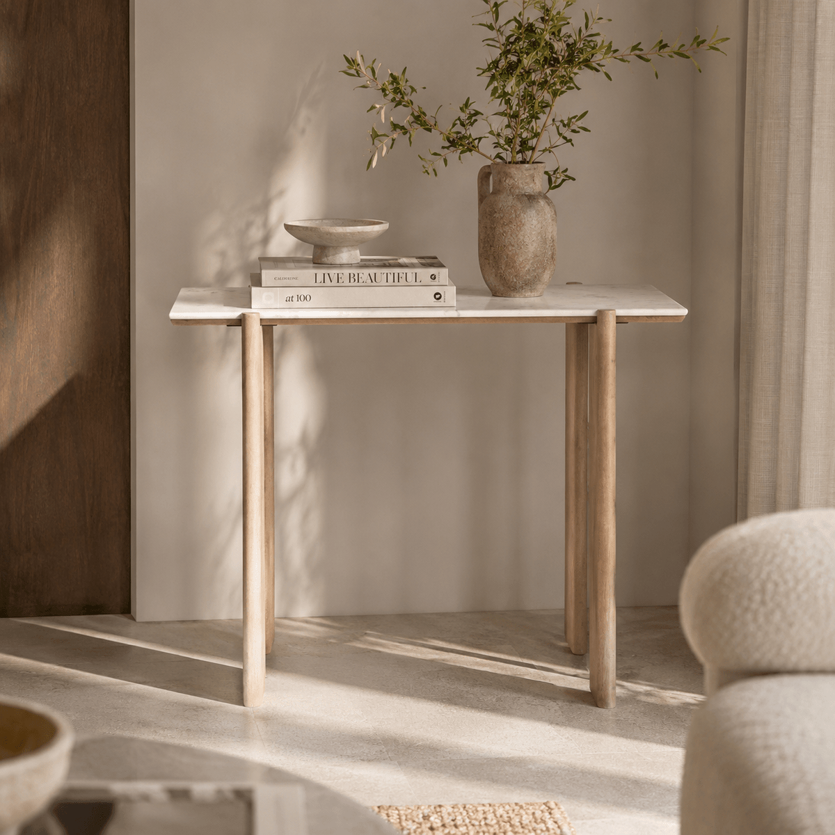 ELEN Acacia wood White Marble Console table Coffee Tables| Roots Furniture