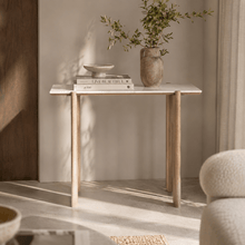 ELEN Acacia wood White Marble Console table