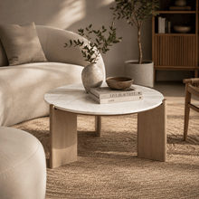 ELEN Acacia wood White Marble Round Coffee table