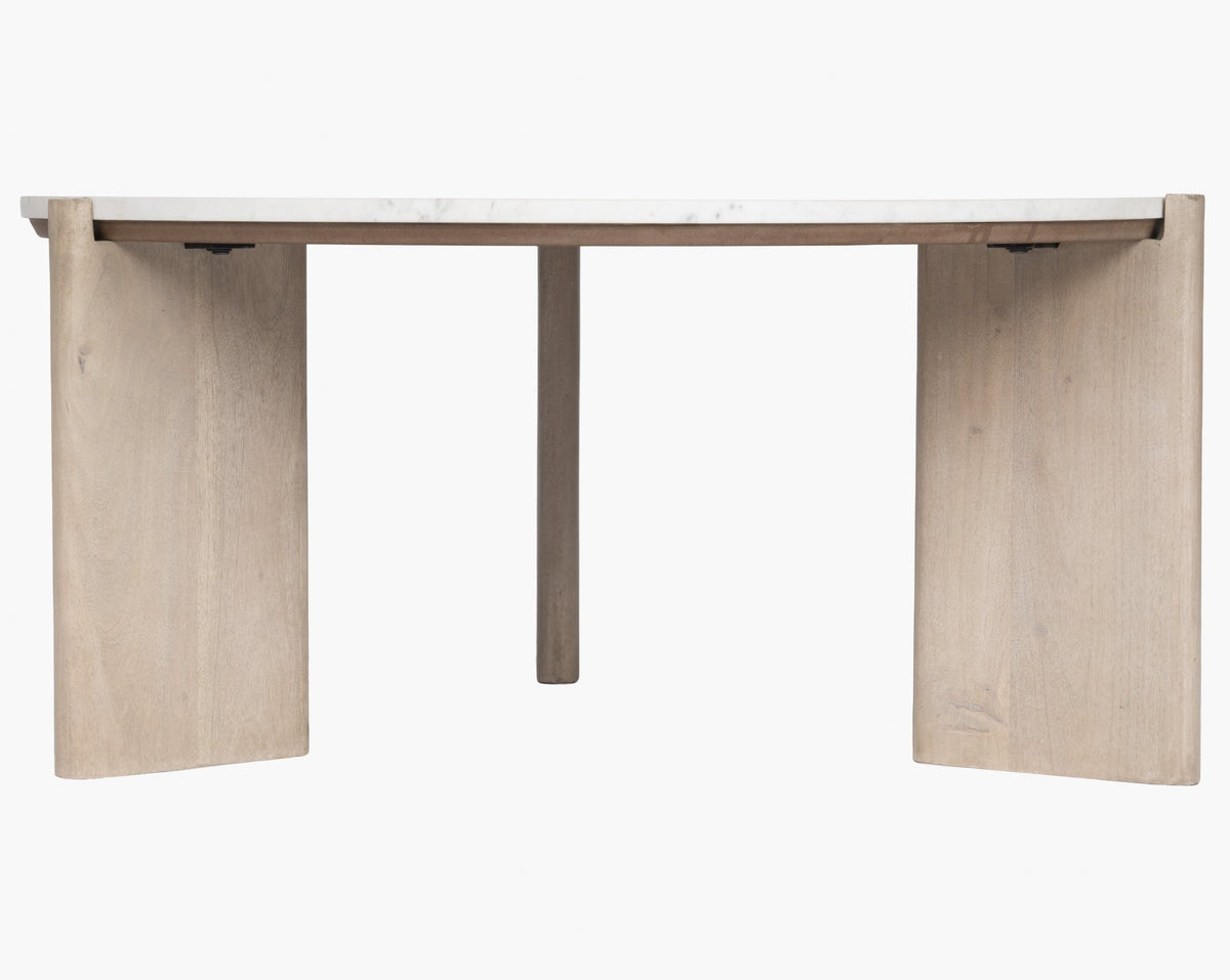 ELEN Acacia wood White Marble Round Coffee table Coffee Tables| Roots Furniture