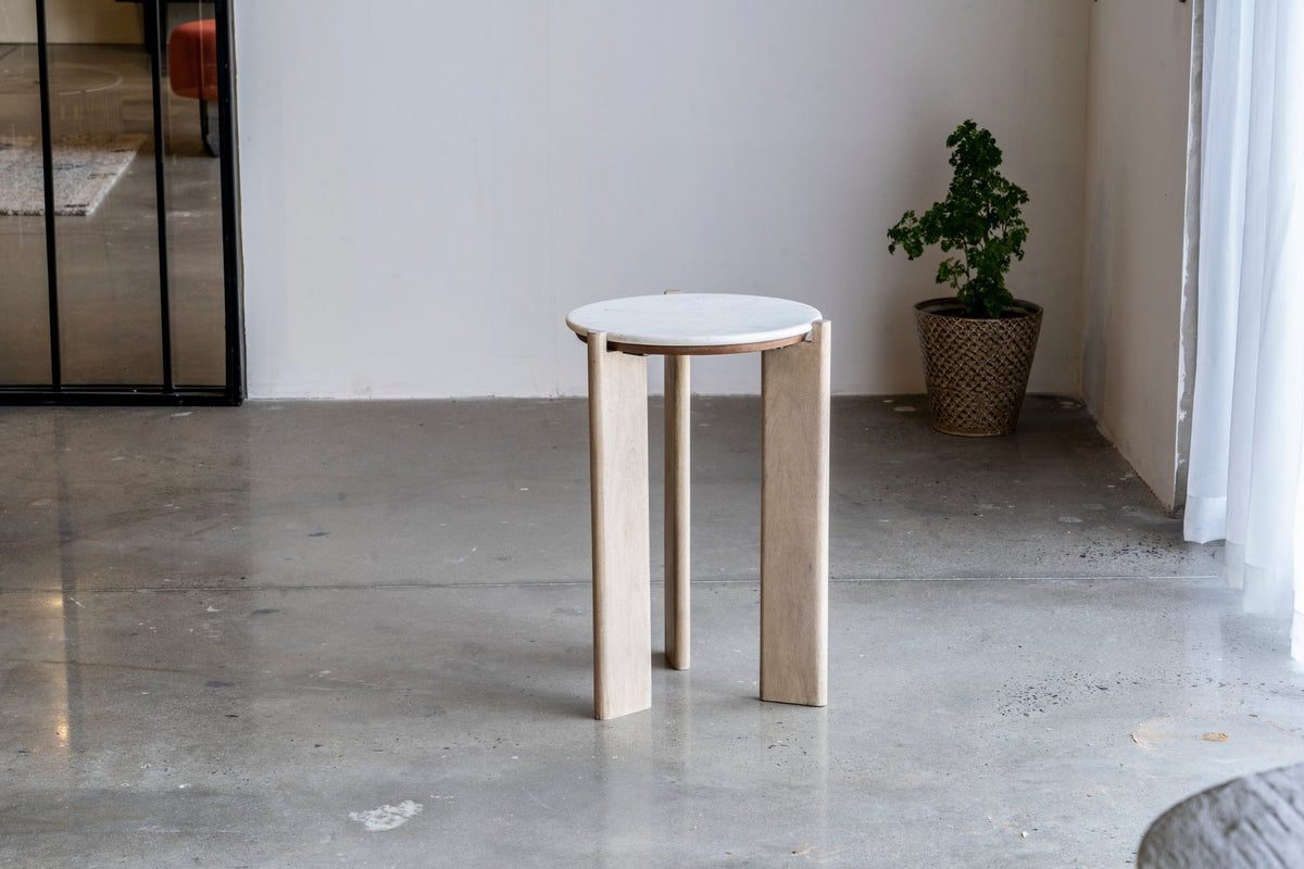 ELEN Acacia wood White Marble Side table Coffee Tables| Roots Furniture