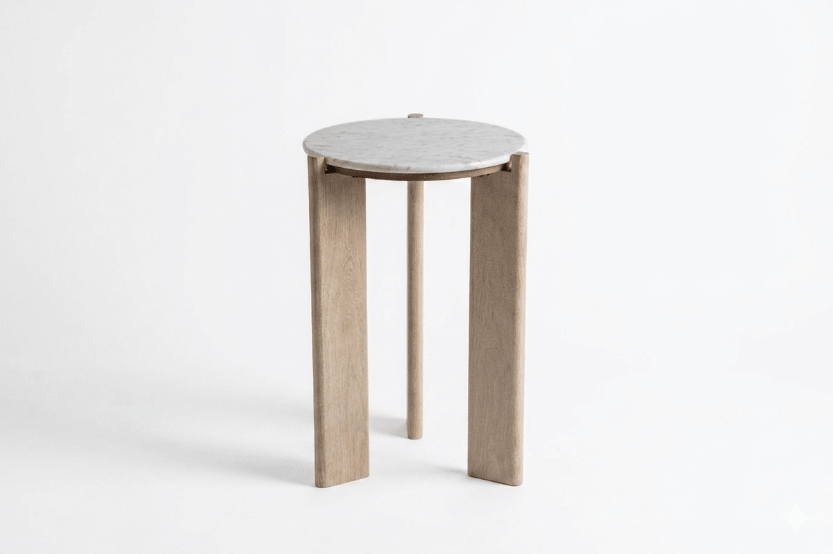 ELEN Acacia wood White Marble Side table Coffee Tables| Roots Furniture