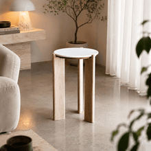 ELEN Acacia wood White Marble Side table