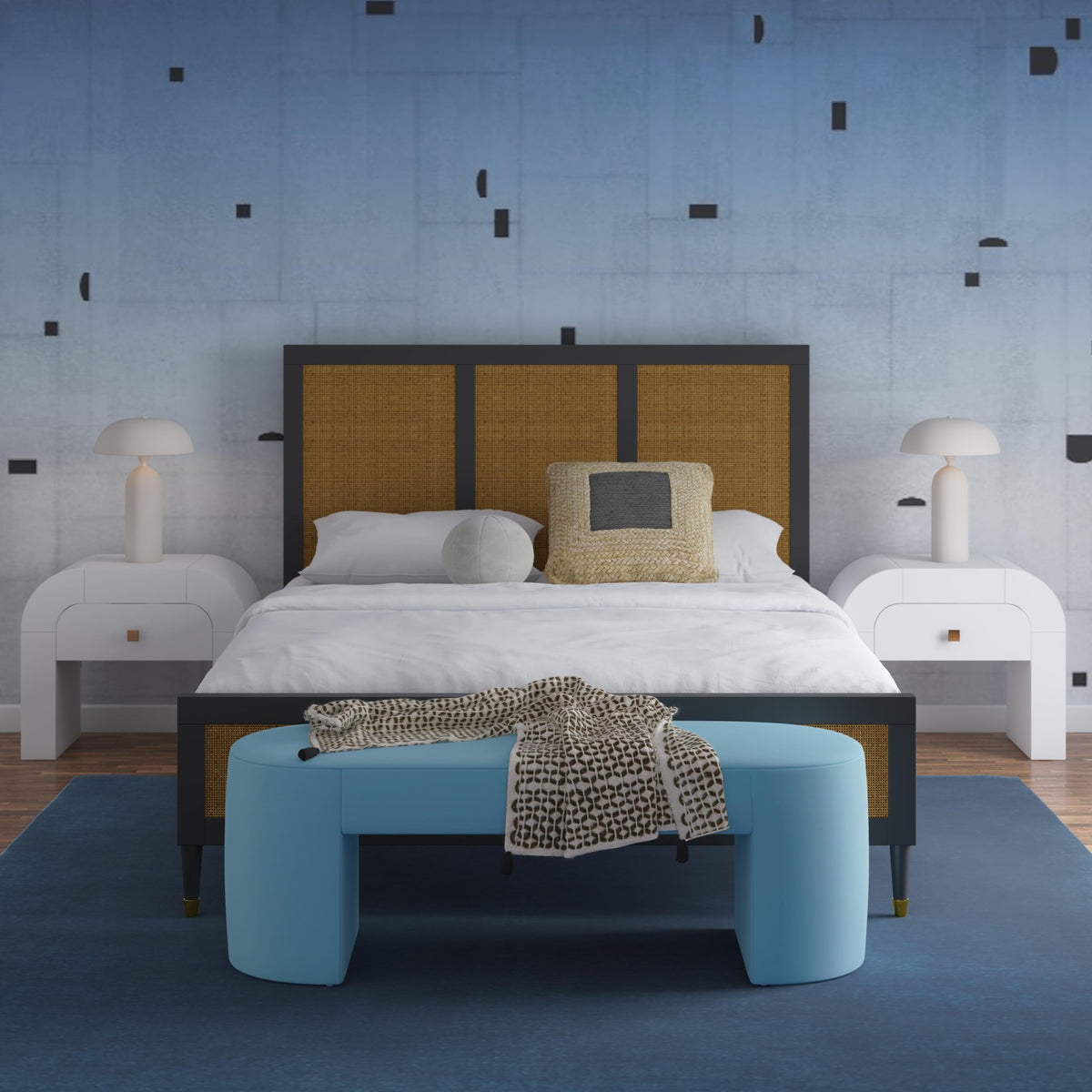 Elena Light Blue Velvet Bench Benches| TOV