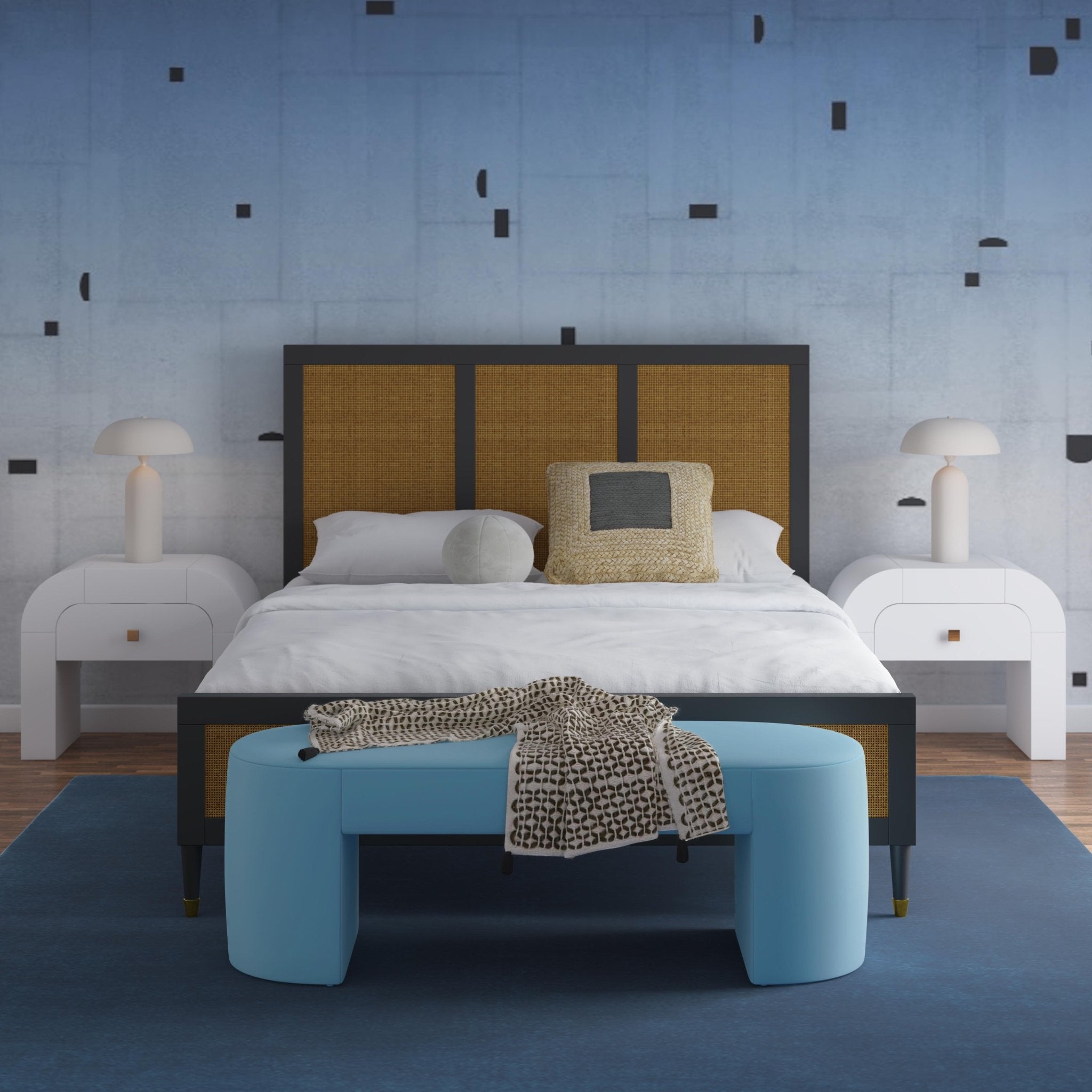 Elena Light Blue Velvet Bench Benches| TOV