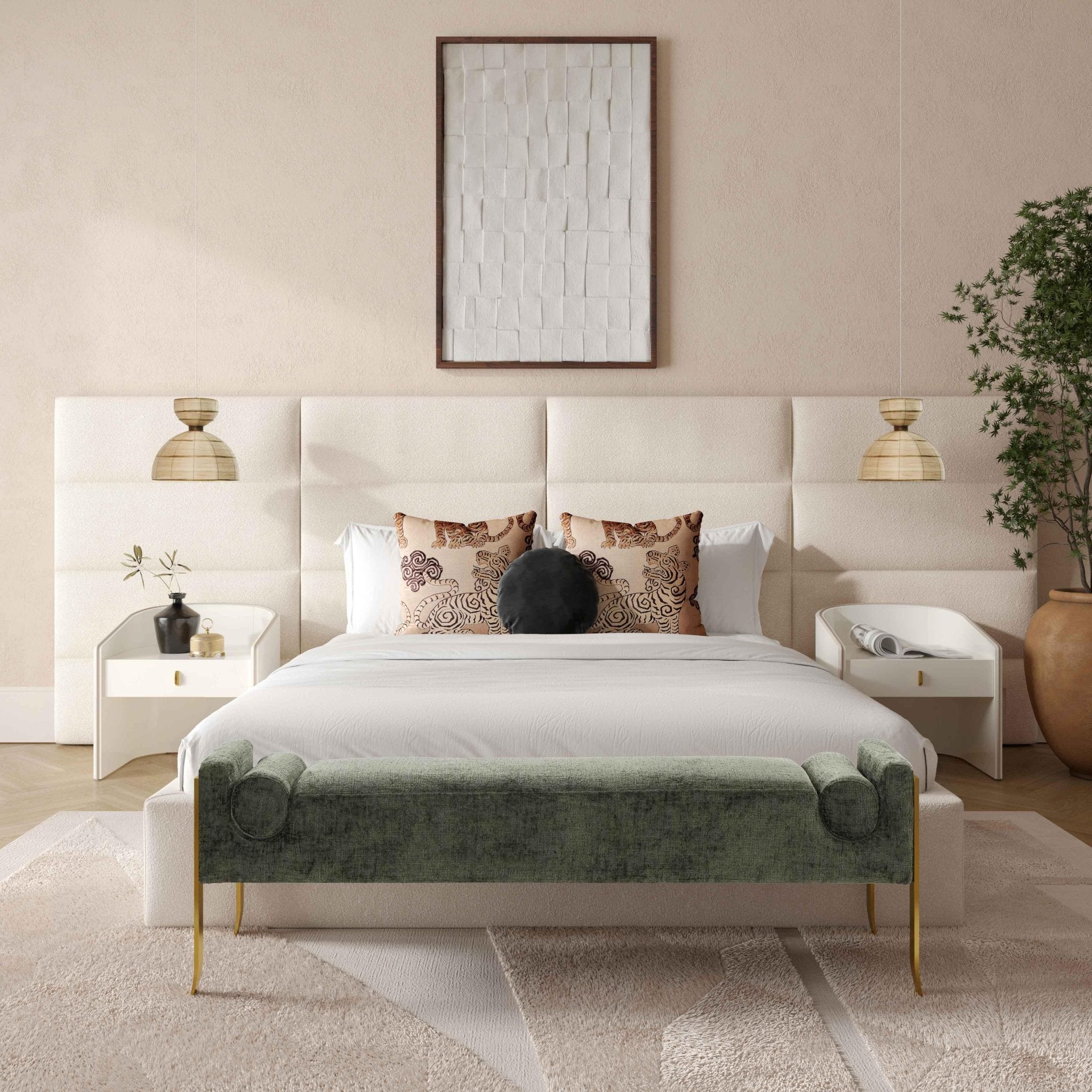 Eliana Cream Boucle Queen Bed with Wings Beds| TOV