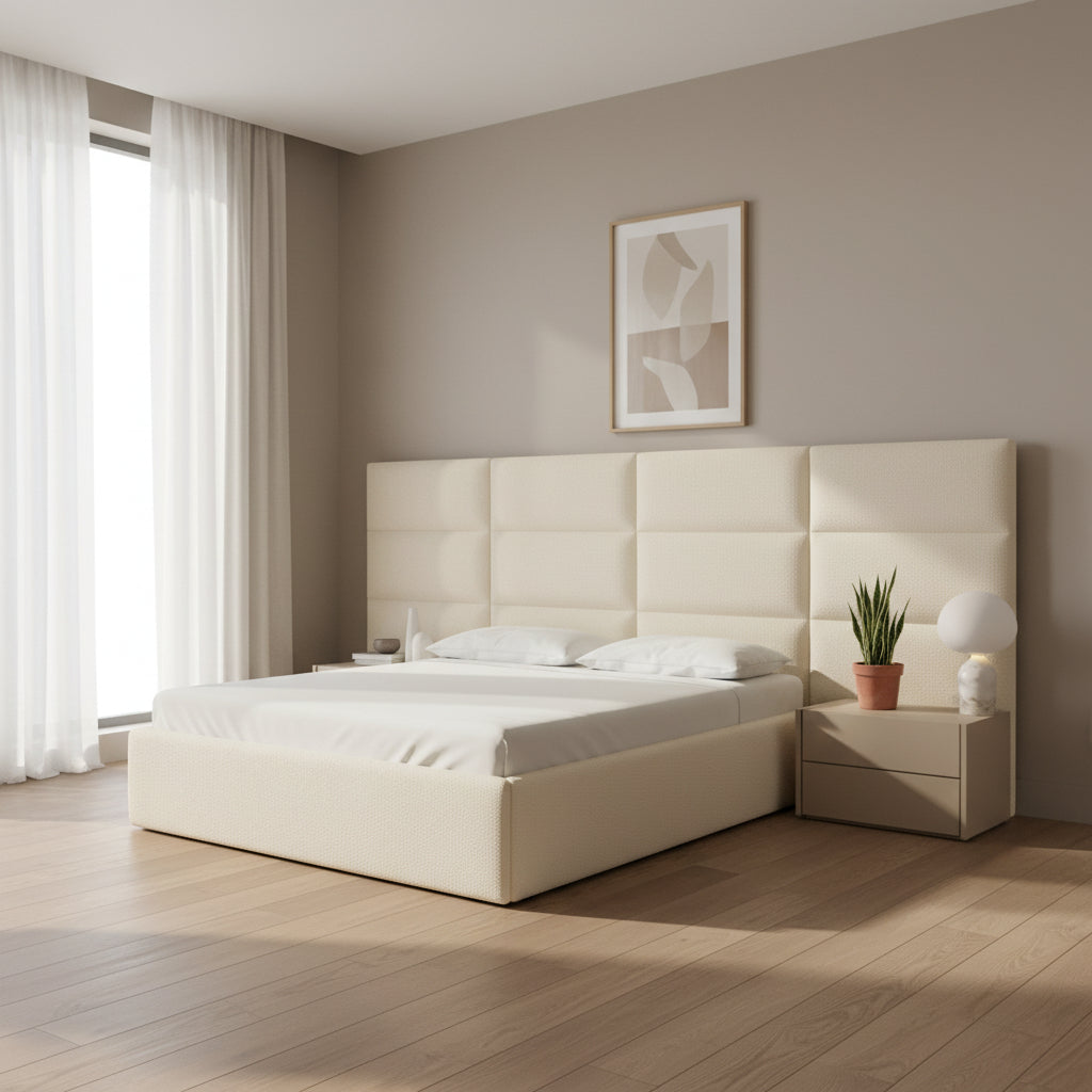 Eliana Cream Boucle Queen Bed with Wings Beds| TOV