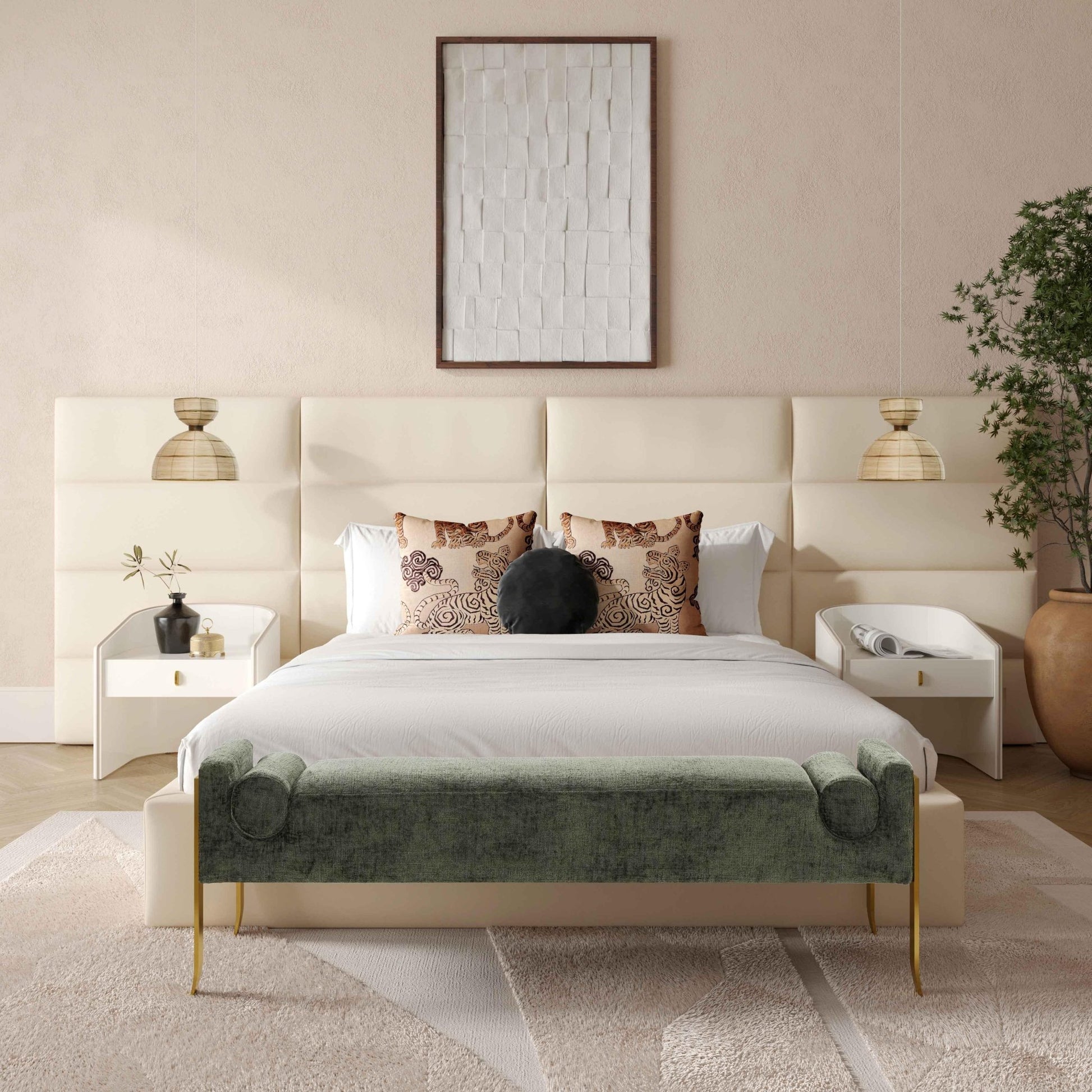 Eliana Cream Velvet Queen Wings (Set of 2) Beds| TOV
