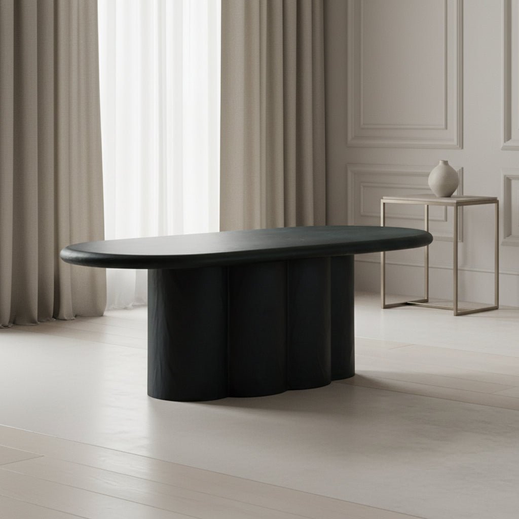 Elika Black Faux Plaster Oval Dining Table Dining Tables| TOV