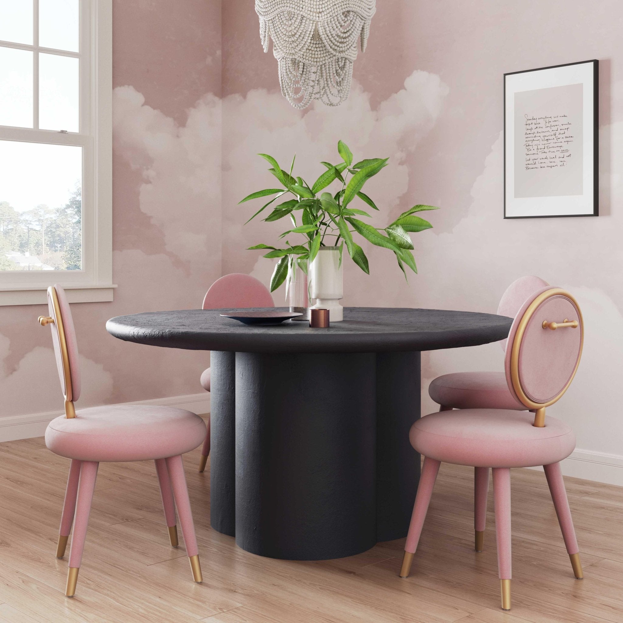 Elika Black Faux Plaster Round Dining Table Dining Tables| TOV