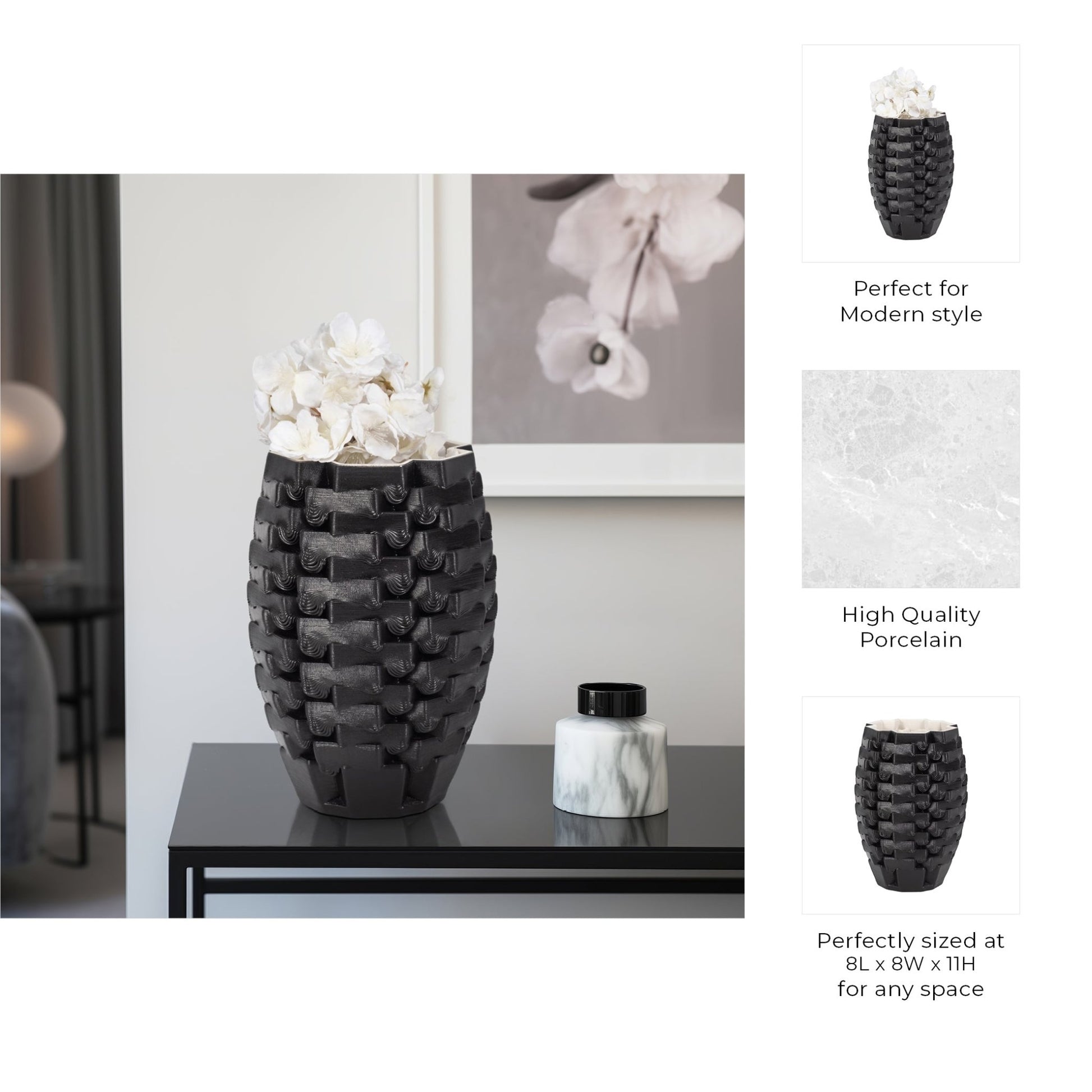 Ellesmere 3d Printed Vase, Black Vases and Jars| Sagebrook Home