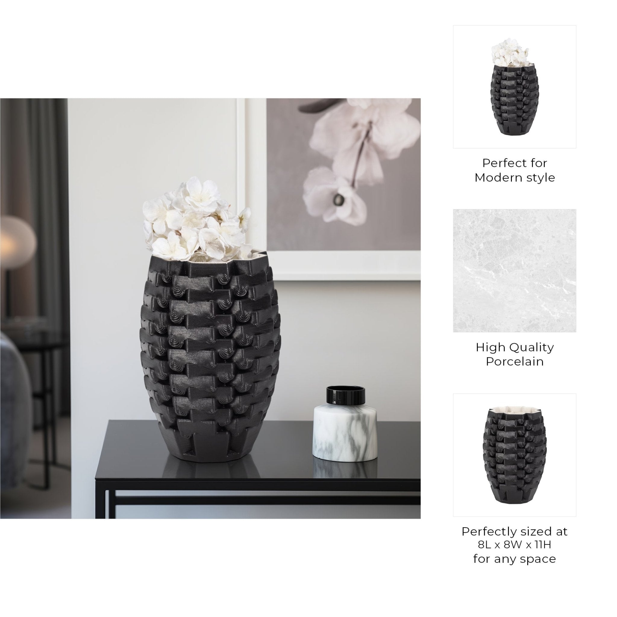 Ellesmere 3d Printed Vase, Black Vases and Jars| Sagebrook Home