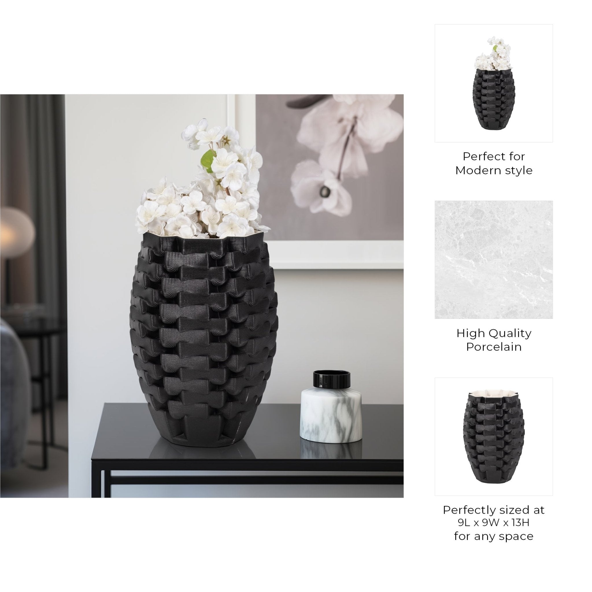 Ellesmere 3d Printed Vase, Black Vases and Jars| Sagebrook Home