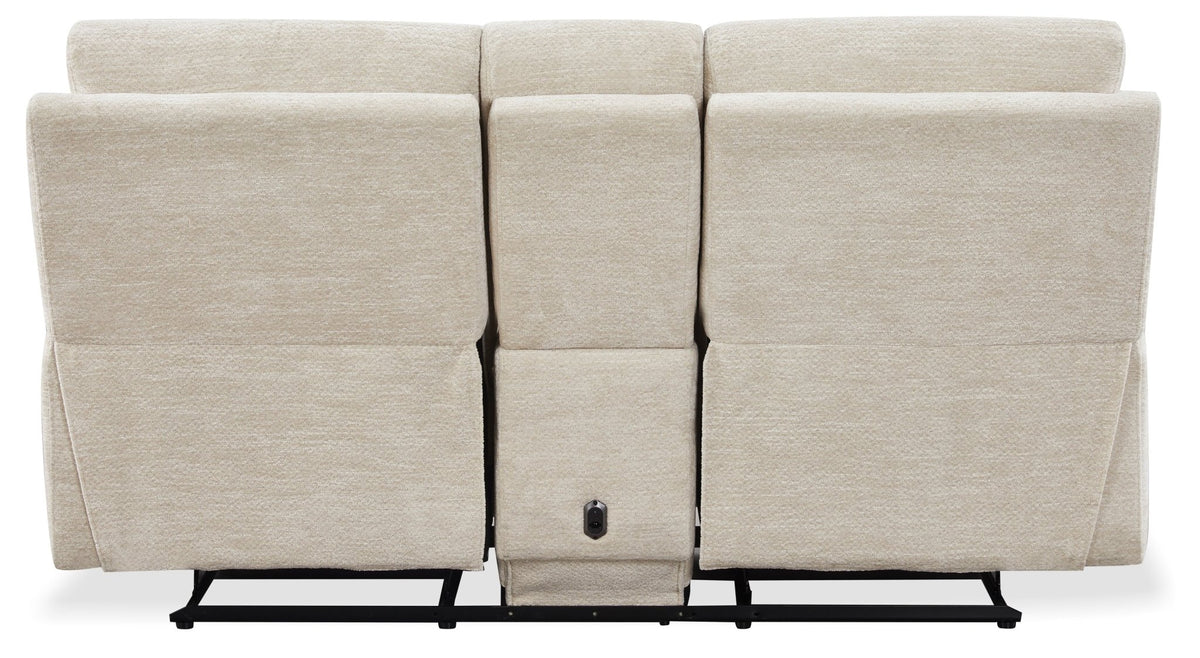 Eloria Beige 2 Seater Motion Loveseat w/console Recliners| Roots Furniture
