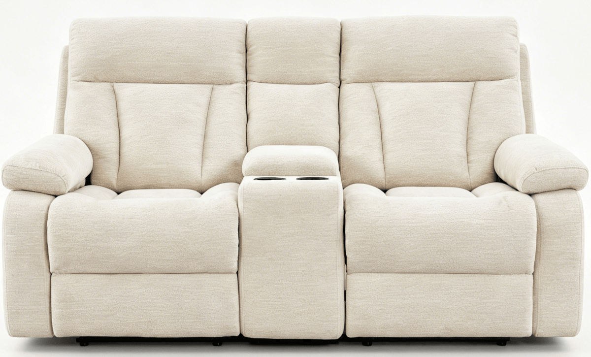 Eloria Beige 2 Seater Motion Loveseat w/console Recliners| Roots Furniture