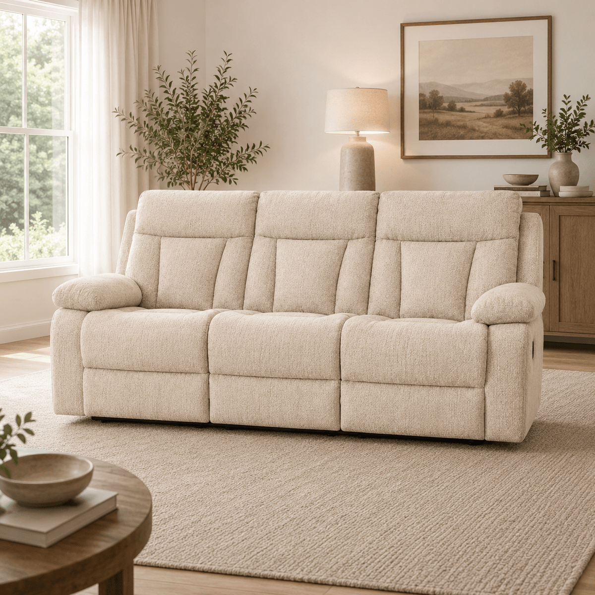 Eloria Beige 3 Seater Motion Sofa Recliners| Roots Furniture