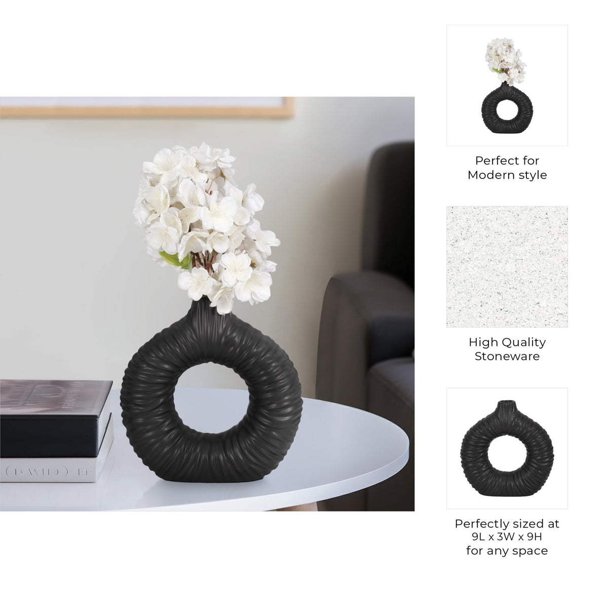 Embry Cream/Black Vase Vases and Jars| Sagebrook Home