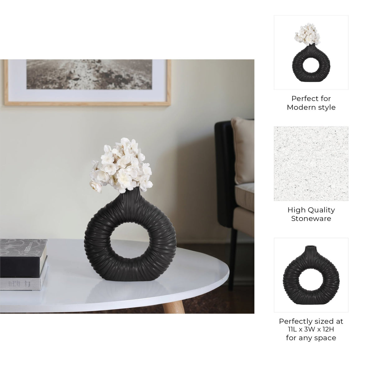 Embry Cream/Black Vase Vases and Jars| Sagebrook Home