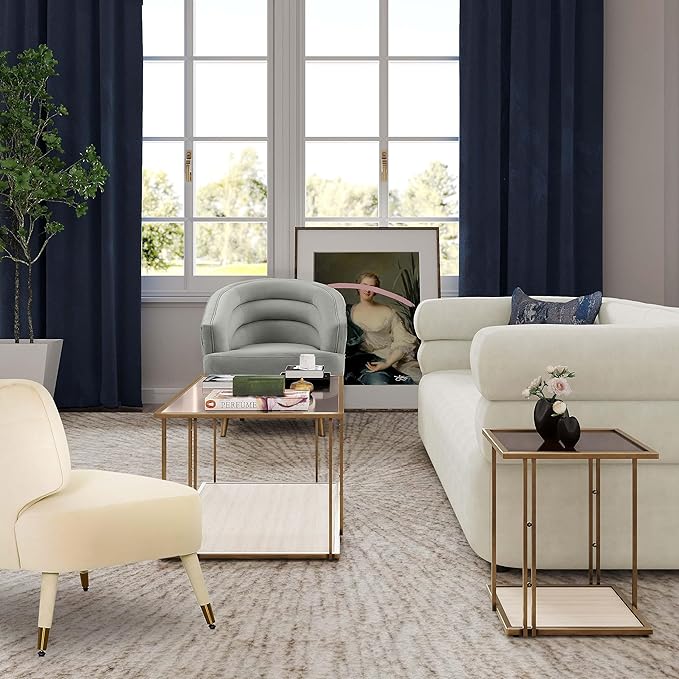 Emma Cream Ash & Glass Side Table Accent & End Tables| TOV