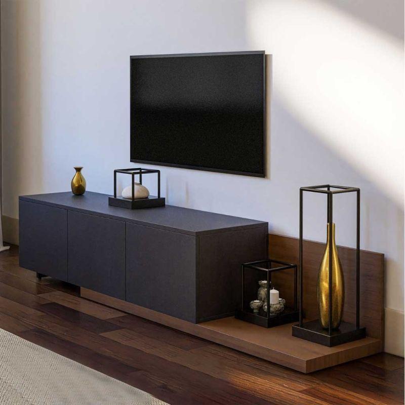 Engineered Wood TV Unit - 200x40x40 cm - Brown & Black By Alhome - 110113252 - Al Rugaib Furniture