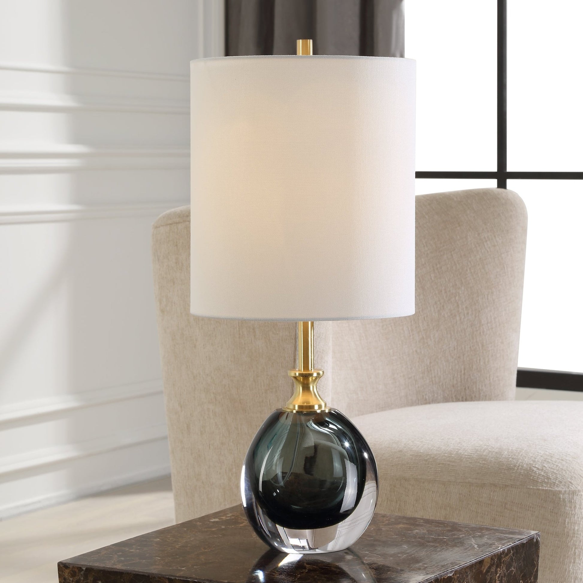 Enigma Teal Blue Glass Buffet Lamp Floor lamps| Uttermost