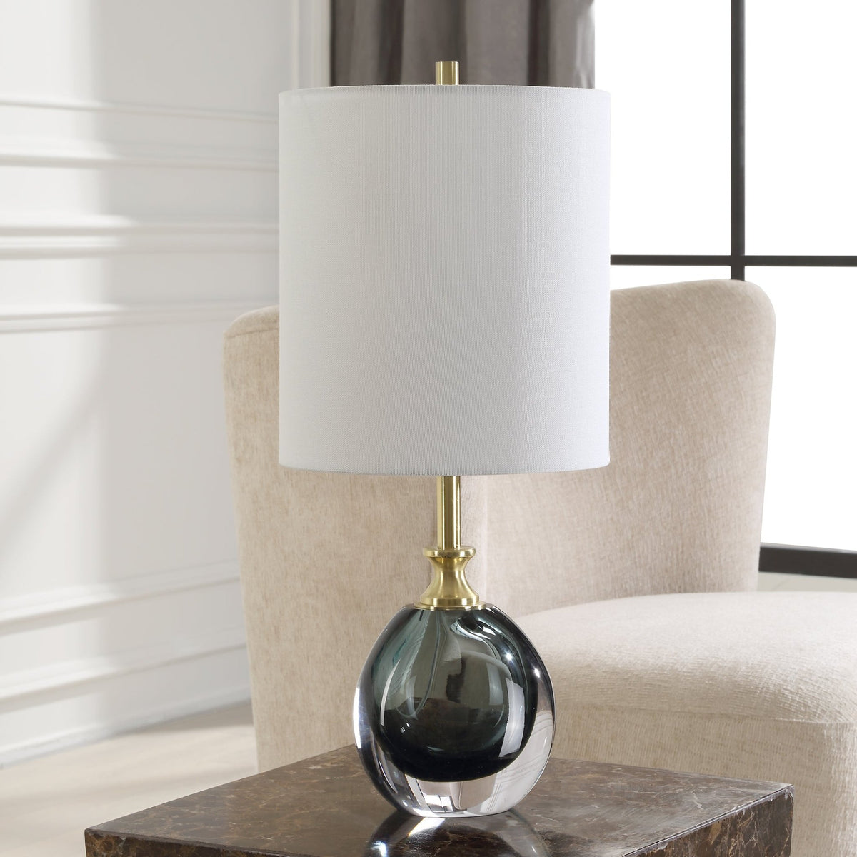 Enigma Teal Blue Glass Buffet Lamp Floor lamps| Uttermost
