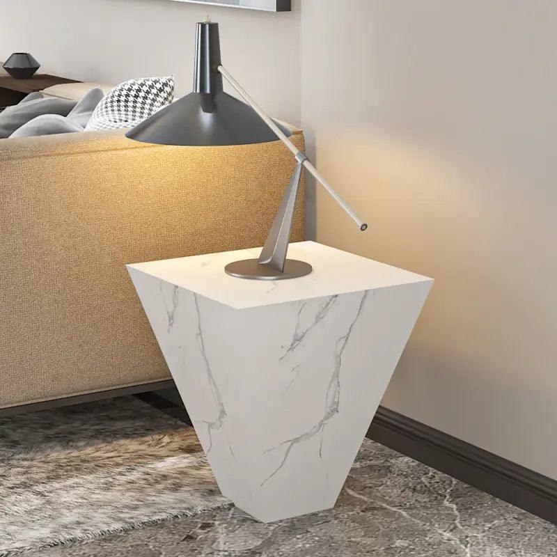 Estorio Elegance Sleek White Marble Side Table By Alhome Accent & End Tables| Alhome