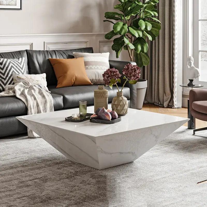 Estorio White Marble Center Table By Alhome Coffee Tables| Alhome