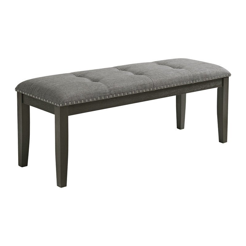 Everdeen Bench w/ Grey Fabric and Nail Heads in Charcoal - Al Rugaib Furniture