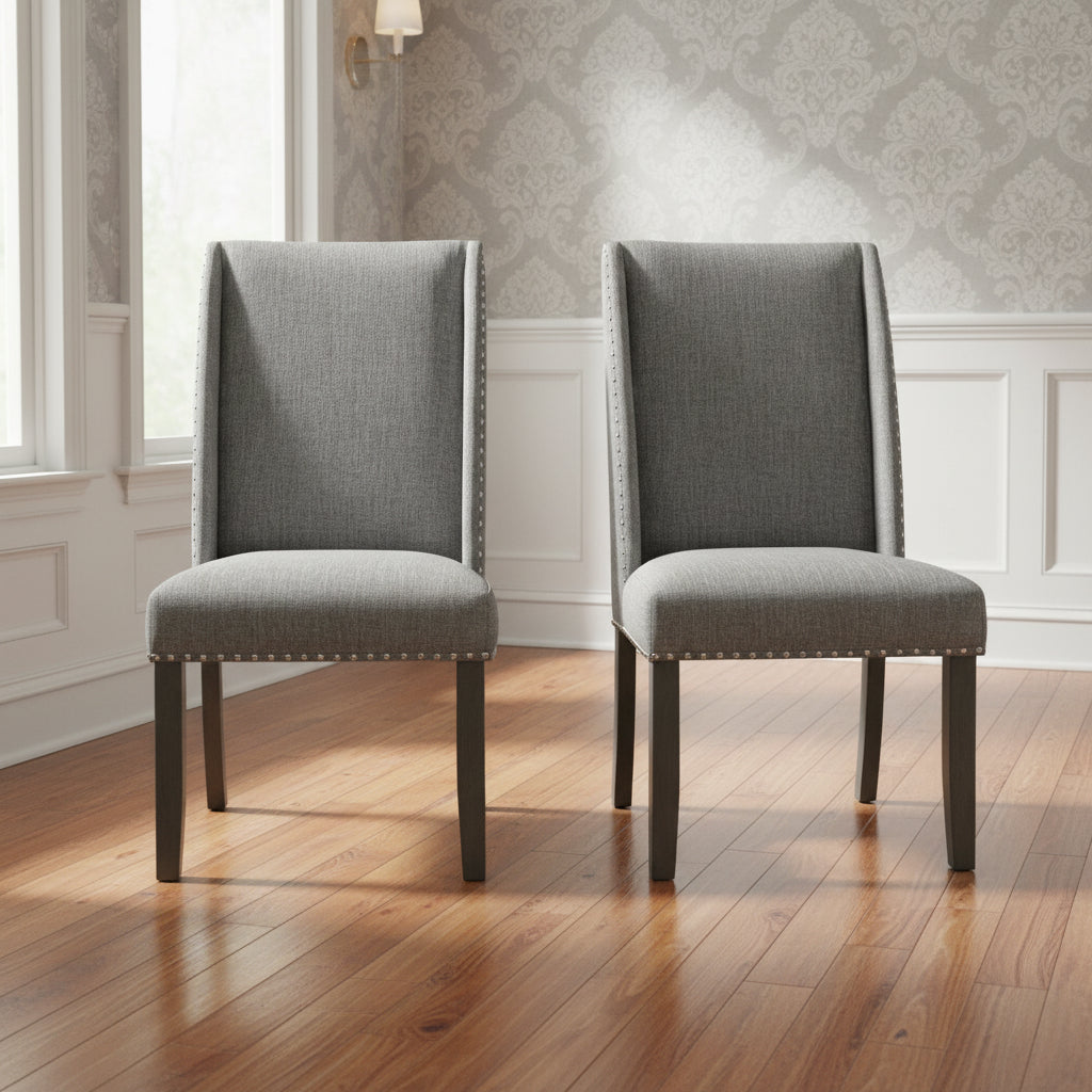 Everdeen Side Chair w/ Grey Fabric and Nail Heads in Charcoal (2 Per Carton) Dining Chairs| Roots Furniture
