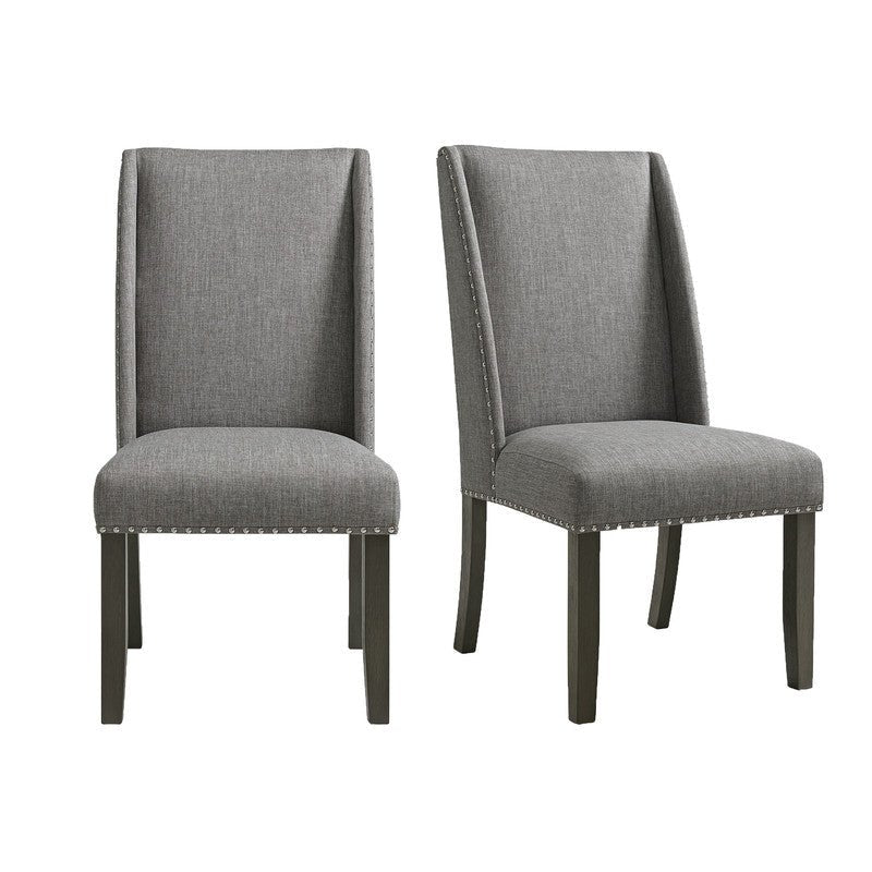 Everdeen Side Chair w/ Grey Fabric and Nail Heads in Charcoal (2 Per Carton) - Al Rugaib Furniture