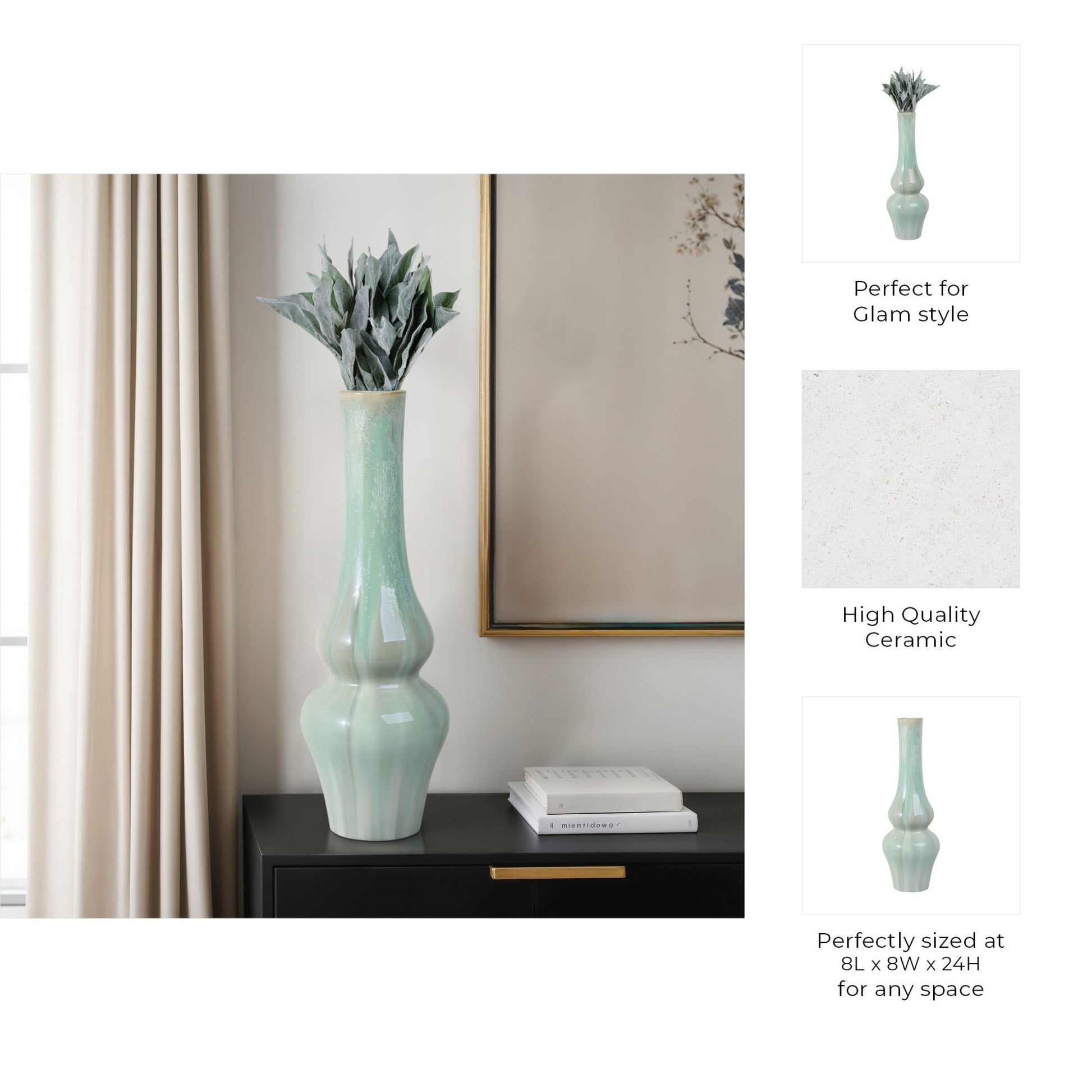 Everette Green Ceramic Vase Vases and Jars| Sagebrook Home