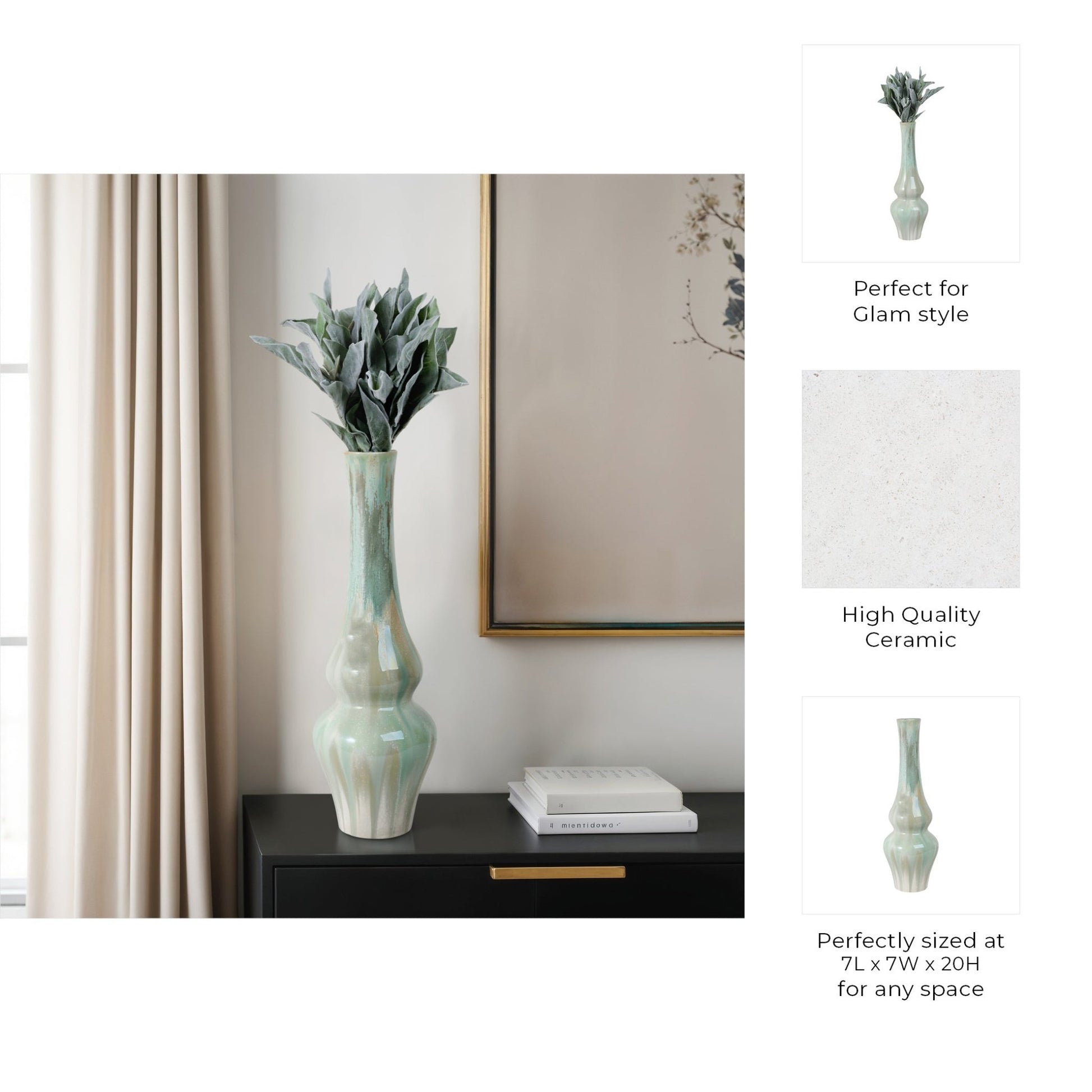 Everette Green Ceramic Vase Vases and Jars| Sagebrook Home