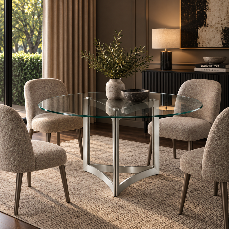 Alexa Dining Table Silver Base and 180 CM Round Clear Glass
