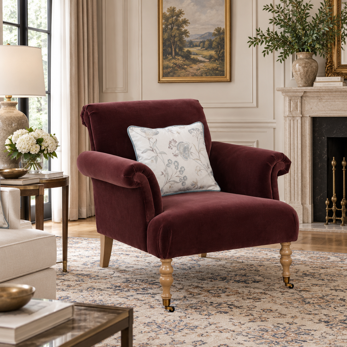 Monroe Velvet Maroon Accent Chair