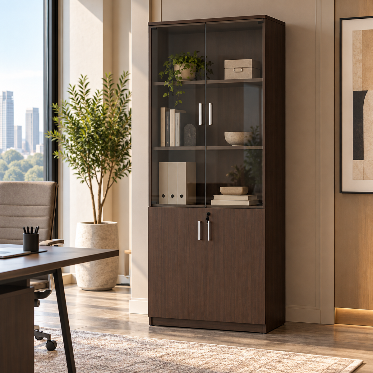 4- Door High Cabinet (Glass Upper Door)