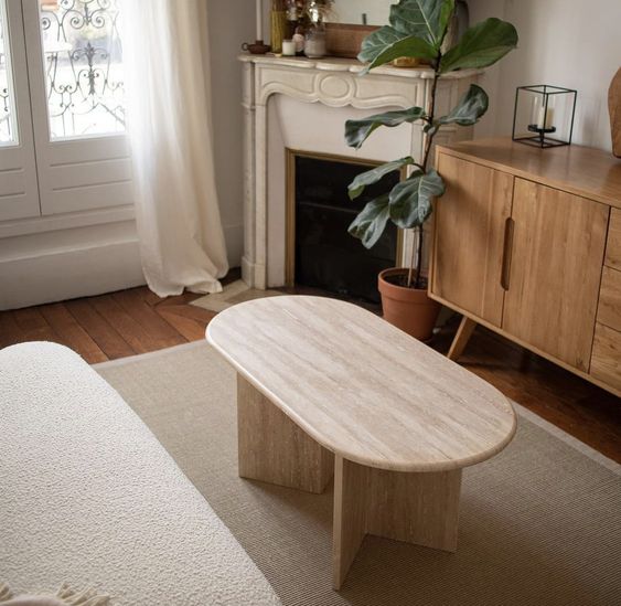 Royal | DivineDawn Marble Coffee Table in Natural Travertine Marble - Beige - 120x60x45 cm